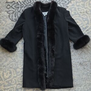Marvin Richards Lambswool Fur Trim Coat Black 14